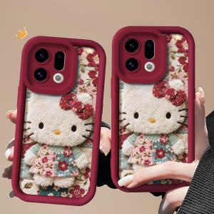 QIYING | For OPPO FindX9 Protective Case Shatterproof Silicone Red Cat Floral Design