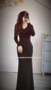 Set áo tay dài chéo cổ kèm Chân váy đuôi cá Kvy S2 chất cotton mịn dày dặn co giãn thích hợp mặc đi tiệc đi làm đi chơi