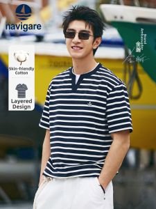 Navigare | Summer Striped Faux Two-Piece Mens Casual T-Shirt Short Sleeve