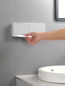 🔥Wishwa👍 Double Grid Soap Dish Holder Organizer Wall Mounted Drained Soaps Rack Single Double Layer Soap Case Boxes Leakproof Soap Container with Lid