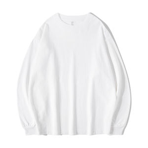 Cleanfit เสื้อยืดคอกลมแขนยาวทรงหลวมสำหรับผู้ชาย เสื้อชั้นในฤดูใบไม้ร่วง สีเทาและสีขาว ทรงบ็อกเซอร์ เสื้อผ้าทำงาน