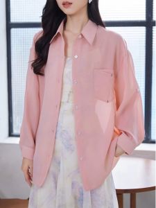 WANGGONGZHU | Princess Style Ice Silk Womens Summer Lightweight Loose Fit Sun Protection Shirt Simple Design Casual Top Fashion 2024