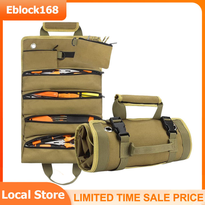 Waterproof Tool Storage Bag Heavy Duty Canvas Five Grid Belt Small Pocket  Organizer Bag For Motorcycle, Truck, Car, UTV Canvas Bucket Compact Roll Up 
