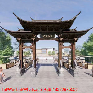 Chinese traditional wood frame gatehouse wooden gate towerlandscape ancient archway gate Chinese wooden pergolamemorial archwayChinese architecture timber frame pavilionwooden gazebo with Chinese roof tile