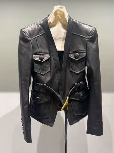 Elegant and Chic Waist-Slimming Black Leather Jacket