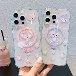 CrashStar Cute Cartoon MagSafe Transparent Clear Silicone Soft Phone Case For iPhone 15 14 Pro Max Plus 13 12 11 Pro Max Wireless Charging Phone Casing Shockproof Cover With Full Cover Lens Camera Protection