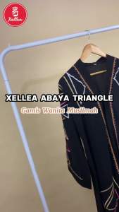 Abaya Hitam Jet Black Gamis Lebaran Mewah Elegan Simple Abaya Dubai Bordir Triangle - XELLEA