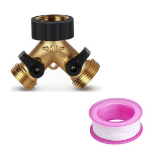 1 Set Of Heavy-Duty Brass Garden Hose Splitter Double Headed Faucet Adapter Equipped With 1 Roll Of Raw Material Tape