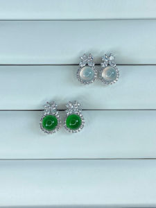 Natural Ice Jadeite Earrings Womens Style Emerald Green Embedded Gemstone Silver Ice Transparent Green Agate Drop Earrings