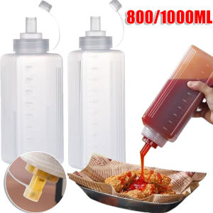 4 ชิ้น 800/1000 ชิ้น ขวดบีบพลาสติกขนาดใหญ่ / ขวดใส่เครื่องปรุงรสสำหรับครัวเรือน / ขวดบีบซอสสลัดแยมพร้อมฝาปิด
