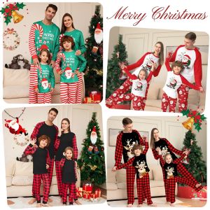 LOlanta Christmas Pajamas for Family Matching Sets Parent-child Red Black Long Sleeves Santa Claus Elk Deer Costume