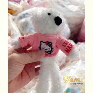 Gấu teddy lông trắng mặc áo tím size 20cm ghim cài áo hình gấu trendy