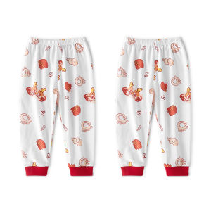 กางเกงขายาวเด็กผ้าฝ้ายแท้ ฤดูใบไม้ร่วง 2024 กางเกงขายาวปีมังกร กางเกงขายาวผ้าฝ้ายแท้สำหรับเด็กชายและเด็กหญิง ชุดกันหนาวสำหรับเด็ก