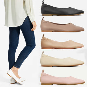 Everlane InsChic Womens Flat Shoes Summer Versatile Genuine Leather Boat Shoes Retro Soft Bottom Slip-On Grandmother Shoes