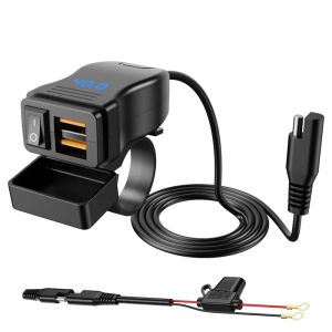 kebidumei | Bộ Sạc Nhanh USB Xe Máy Dual QC3.0 Bộ Chuyển Đổi Nguồn 12V-40V Có Công Tắc Đầu Nối Ổ Cắm Vôn Kế LED Để Sử Dụng Trên Xe