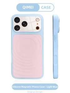 QI MEI. CASE | Cute Aesthetic Soft Pink-Blue Collision Color Large Window Full Body Protective Case Magnetic Wave Pattern