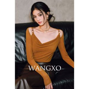 WANGXO | Đồ Len Chất Liệu Xước Bóng Starlight Cổ Drape Pháp