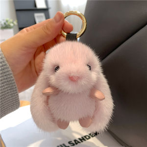 [Cute Bunny] Real Mink Hair Car Key Ring Pendant Plush Doll Bag Bag Charm Birthday Gift