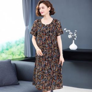 Loose Midi Floral Print Dress for Women Summer 2024 Fashionable Wide Lady Style with Pocket Square Large Size Ethnic Trend