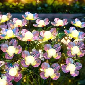 1PC 6Head Solar LED Light With Colorful Flowers And White Spherical Shapes Suitable For Garden Courtyard And Lawn Decoration