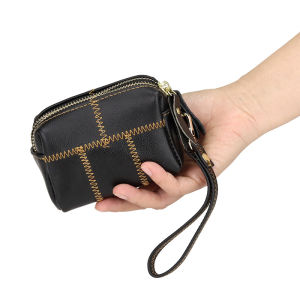 Small Wallet & Double Layer Zipper Coin Purse: A Minimalist Cowhide Hand Bag & Key Case Wallet