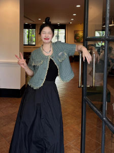 Retro Washed Denim Short Jacket Women Summer Trendy Casual Shoulder Stripe Shirt Short Sleeve round Neck Single Button Coat