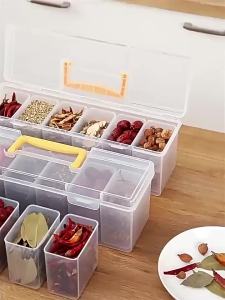 Large Capacity Transparent Spice Storage Box with Handle Stackable Seasoning Container Kitchen Spice Jar for Star Anise Cinnamon