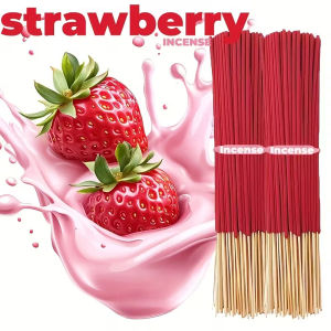 Red High-Quality Creamy Strawberry Incense Stick - Long-Lasting Strawberry Scent with Woody Notes Fruit Meditation Yoga Home Office Party Holiday Gift Eliminates Fatigue Long-Lasting Fragrance (DoesnT Scatter Burns Evenly)
