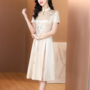 Chinese Champagne Color Happy Granny Cheongsam Noble Mother Dress Wedding Dress Improved Temperament Wedding Wedding Dress Dress