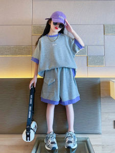 Girls Summer Outfit Short Sleeve Sportswear Trendy Fashionable Child Clothing Set Korean Style Thin Material for Ages 3-14