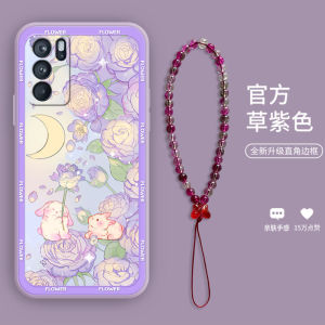 เคสโทรศัพท์ซิลิโคนเหลวลายกระต่ายดอกกุหลาบสำหรับ Oppo Reno6 เคสป้องกันการตกหล่นแบบเต็มเลนส์สำหรับผู้หญิง ดีไซน์น่ารัก เปลือกนิ่ม