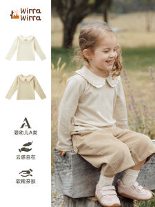 Cute Baby Girls Floral Trim Collar T-shirt Nordic Style Base Layer Spring Organic Cotton Long Sleeve round Neck Top for Kids