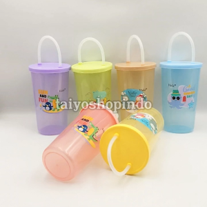 TAIYO Gelas Penutup Sedotan Food Grade Botol Minum Anak Motif Karakter Kartun Souvenir Ulang Tahun