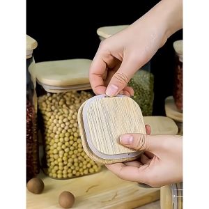Hũ Thủy Tinh Vuông Lọ Thủy Tinh Vuông Nắp Gỗ Đựng Thực Phẩm 210-1950ml -Lumbley