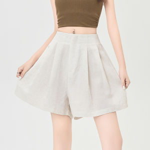 Ice Silk Suit Shorts Womens Summer Thin High Waist Pleated A-Line Wide Leg Five-Quarter Pants Korean Style Commute Pants
