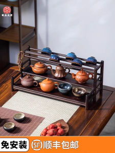 ชั้นวางชุดชาสไตล์จีน ชั้นวางถ้วยชา ชั้นวางถังชา ชั้นวางของเก่าขนาดเล็ก พื้นรองกระเบื้องแบบระบายอากาศได้ดี วัสดุไม้