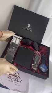 Fathers Day Gift Set: 4-Piece Fashionable Automatic Watch Classic Belt and Pen Trendy Sunglasses and Designer wallet