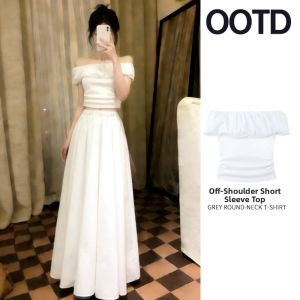 SUHUIQIAN | Off-shoulder Elegant White Summer Outfit