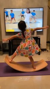 Wooden Balance Board for Kid and Adults Natural Beech Wood Montessori toy Curvy Wobble Board Learning Toy for Fitness Training