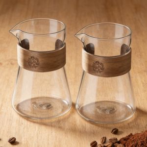 16oz Glass Coffee Carafe with Wood Heat-Resistant Layer High Borosilicate Espresso Shot Glass Coffee Decanter for Pour Over