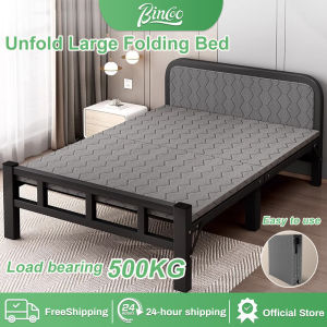 Bincoo Metal Folding Bed 75/100/120CM Portable Folding Bed for Dormitory Rooms Single Heavy Duty Bed Frame Sleeping Rest Bed Couch Load bearing 500kg