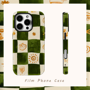 Green & Orange Checkered Phone Case for iPhone 18/17/16/15/14/13/12/11 pro Max plus Double-Layer Back Cover Compatible with Mult