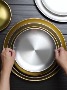 Đĩa inox tròn Hàn Quốc khay inox trang trí đựng thức ăn - Đĩa inox hàn quốc