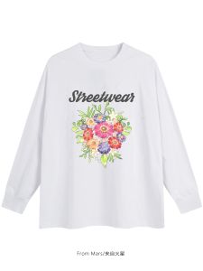 Áo Thun Tay Dài in Hoa Phong Cách Đường Phố Rộng Rãi Mùa Thu Thường Ngày Thoải Mái Thoáng Khí Cổ Tròn Tay Dài Thường