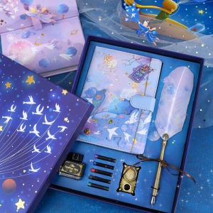 Little Prince Star Encounter Commemorative Gift Box Dream Hardcover Journal Book Set Pu Magnetic Snap Notebook Artsy Vintage Notepad Cartoon Cute Student Diary Color Feather Pen Birthday Gift