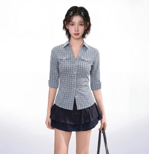 KBVVR | Polo Collar Plaid Slim Fit Womens Shirt