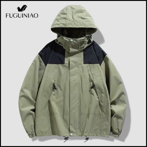 FUGUINIAO mens outdoor hiking color matching jacket with detachable hooded hiking suit