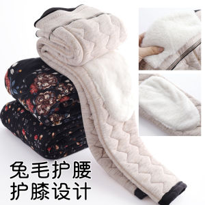 กางเกงวัยกลางคนและผู้สูงอายุกางเกงผ้าฝ้ายกันหนาวบุขนกำมะหยี่หนาพิเศษใส่ช่วงฤดูใบไม้ร่วงและฤดูหนาวสำหรับผู้หญิงคุณแม่ชุดคุณยายทรงหลวมใส่ด้านนอกขนอูฐสำหรับผู้หญิง