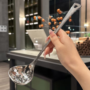 Thickened Long Handle Soup Spoon Hammered Pattern Stainless Steel 1810 Professional Kitchen Cooking Utensil for Soup And Porridge