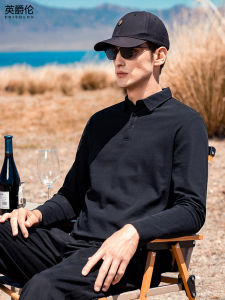 Enjeolon | Heavy Cotton Mens Long Sleeve POLO Shirt Business Casual Pure Color